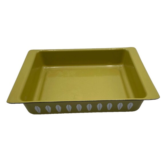 Cathrineholm Enamel Baking Pan Avocado Green White Lotus 14" x 9" Lasagna Pan - Picture 1 of 8